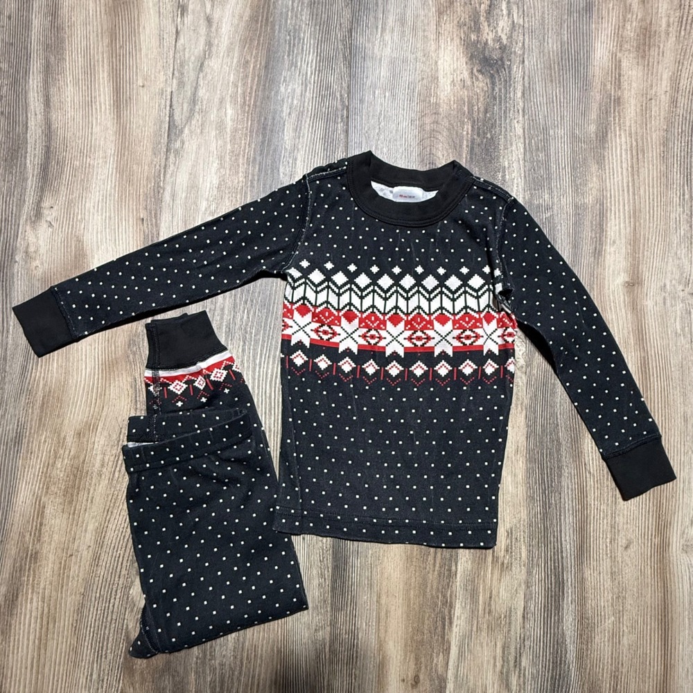Hanna Andersson Pajama Set Black Fair Isle Dot Cabincore